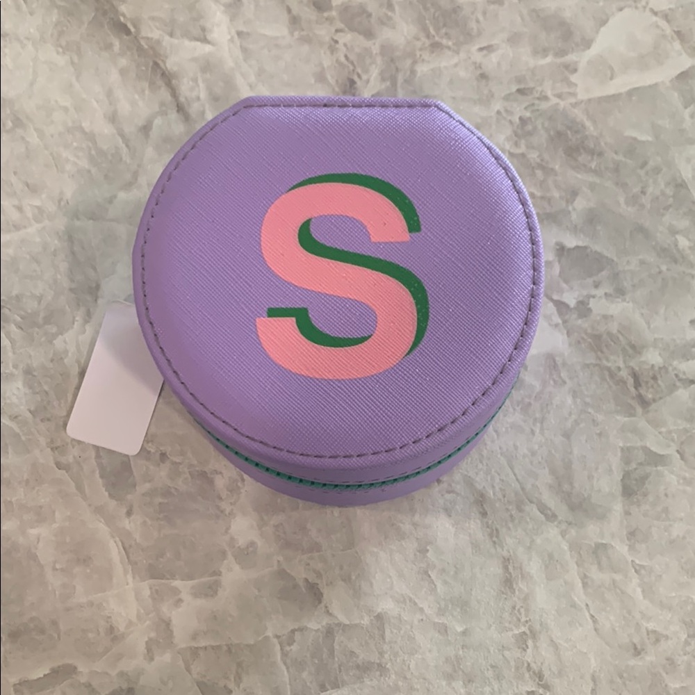 Purple Accessory Jewelry Case with Pink Initial NWT